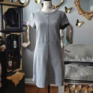 H&M Black and White Textured Midi Dress Small